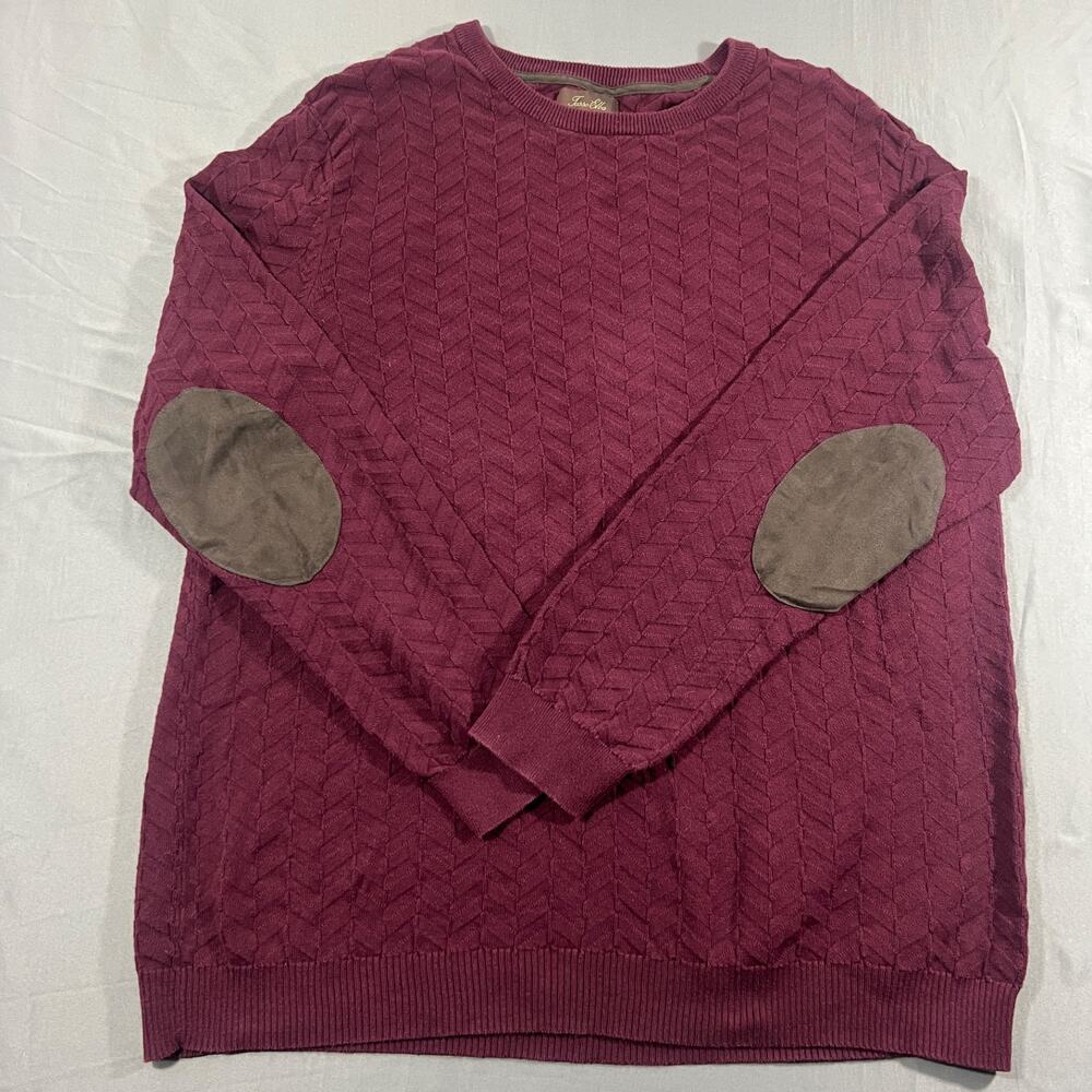 Tasso Elba Sweater Mens XXL Burgundy Textured Knit Elbow Patch Crewneck